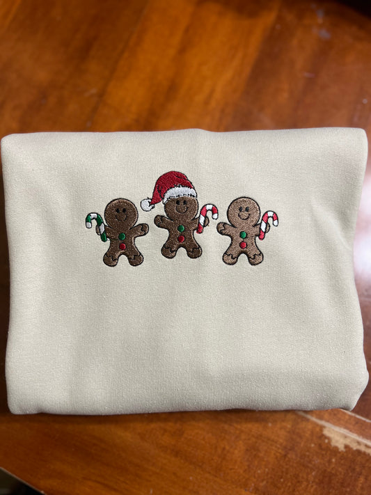 Gingerbreadmen Trio Embroidered Sweatshirt