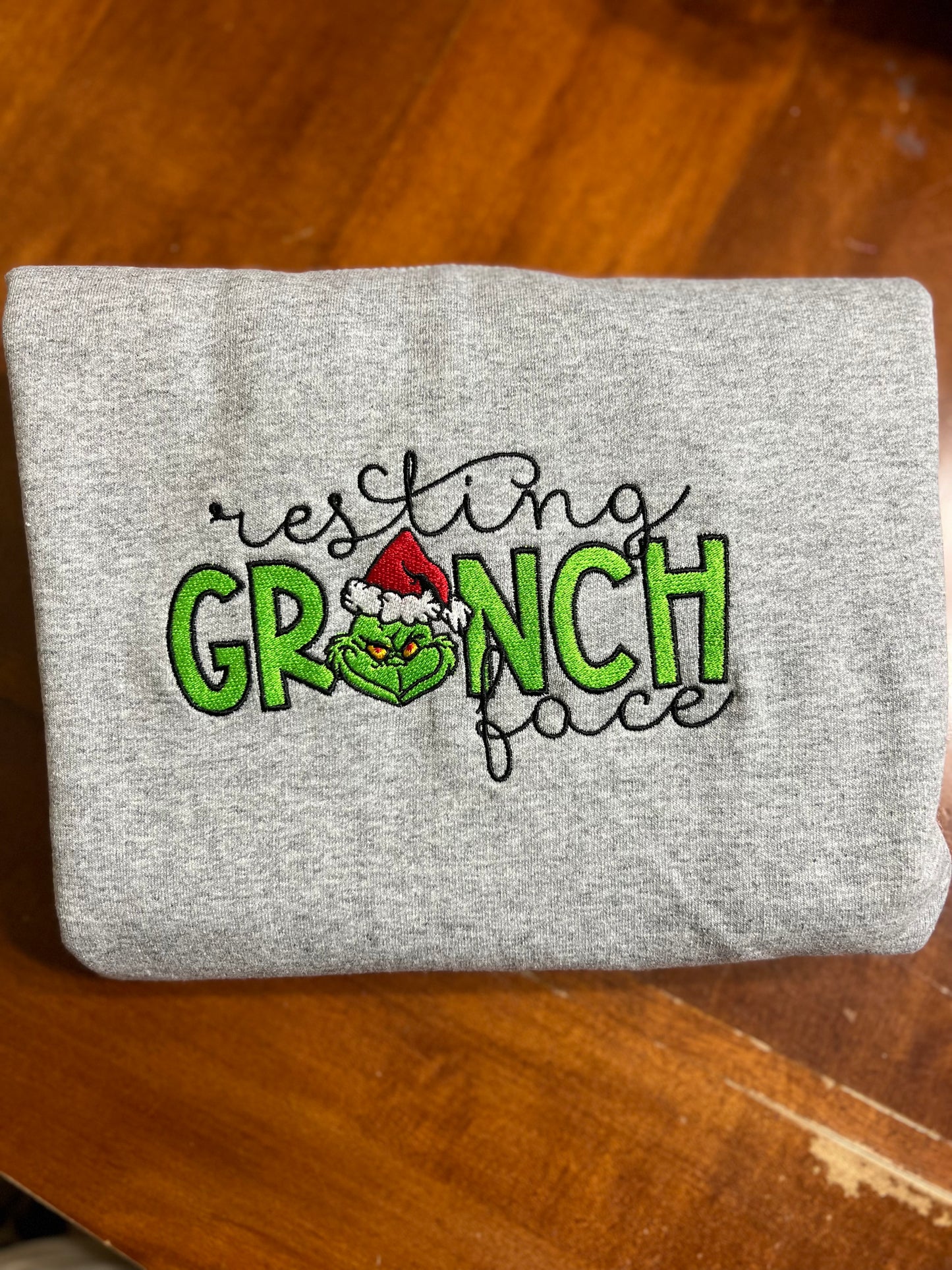 Resting Grinchy Face Embroidered Sweatshirt