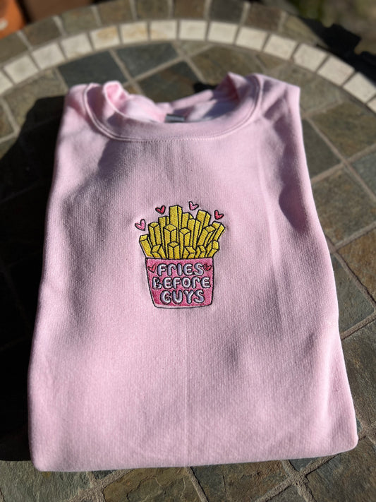 Fries Before Guys Embroidered Sweatshirt - Youth