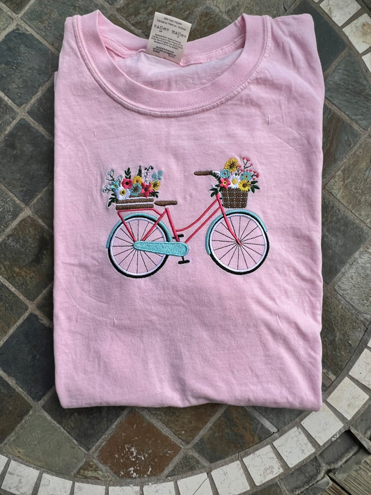 Floral Bike Embroidered T-Shirt