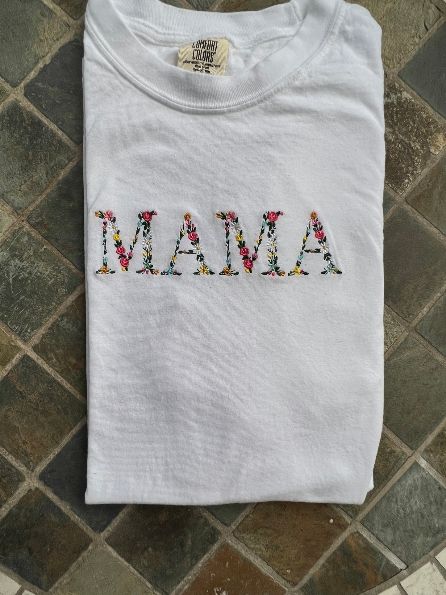 Floral MAMA Embroidered T-Shirt